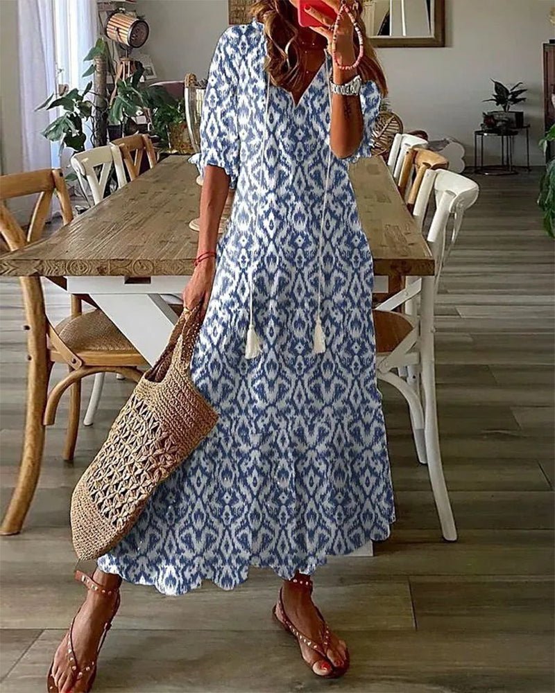 Marion | Boho Tie-Neck Midi Dress