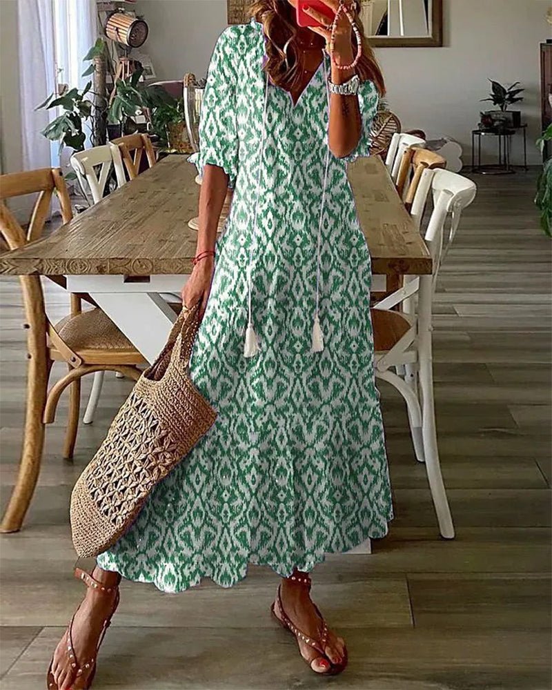 Marion | Boho Tie-Neck Midi Dress