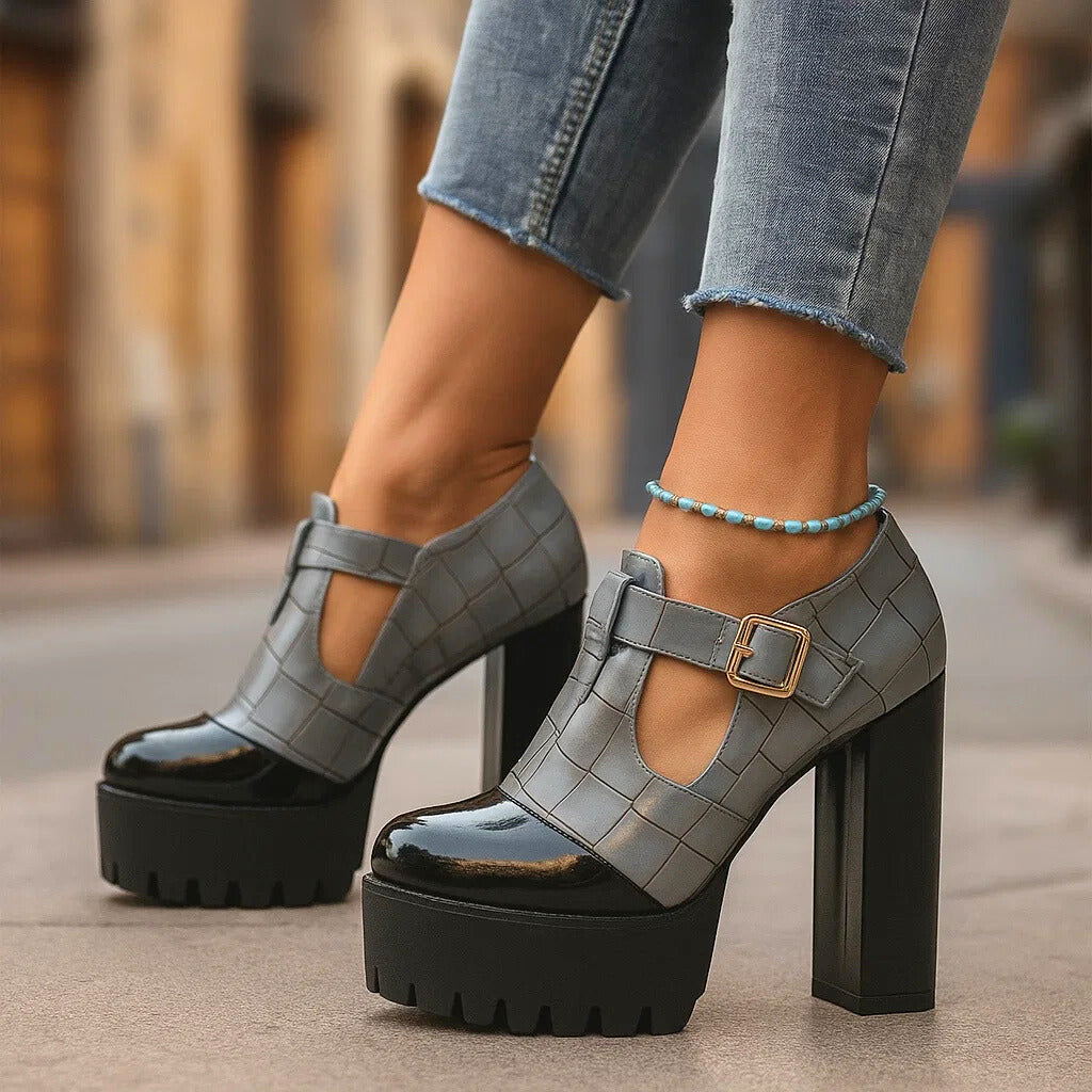 Vivienne | Croc-Embossed Block Heels