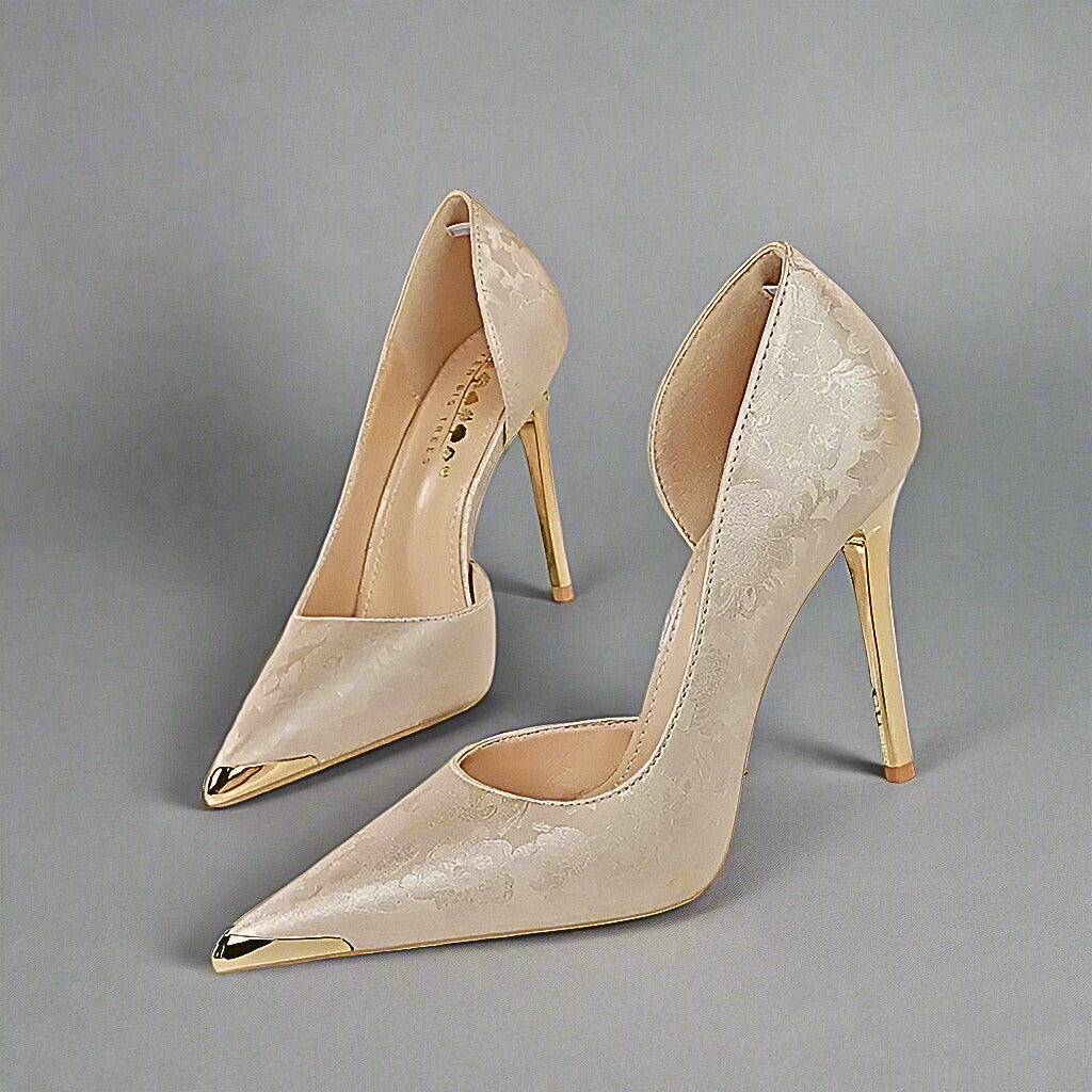 Florentina | Floral Heels with Gold-Tone Toe