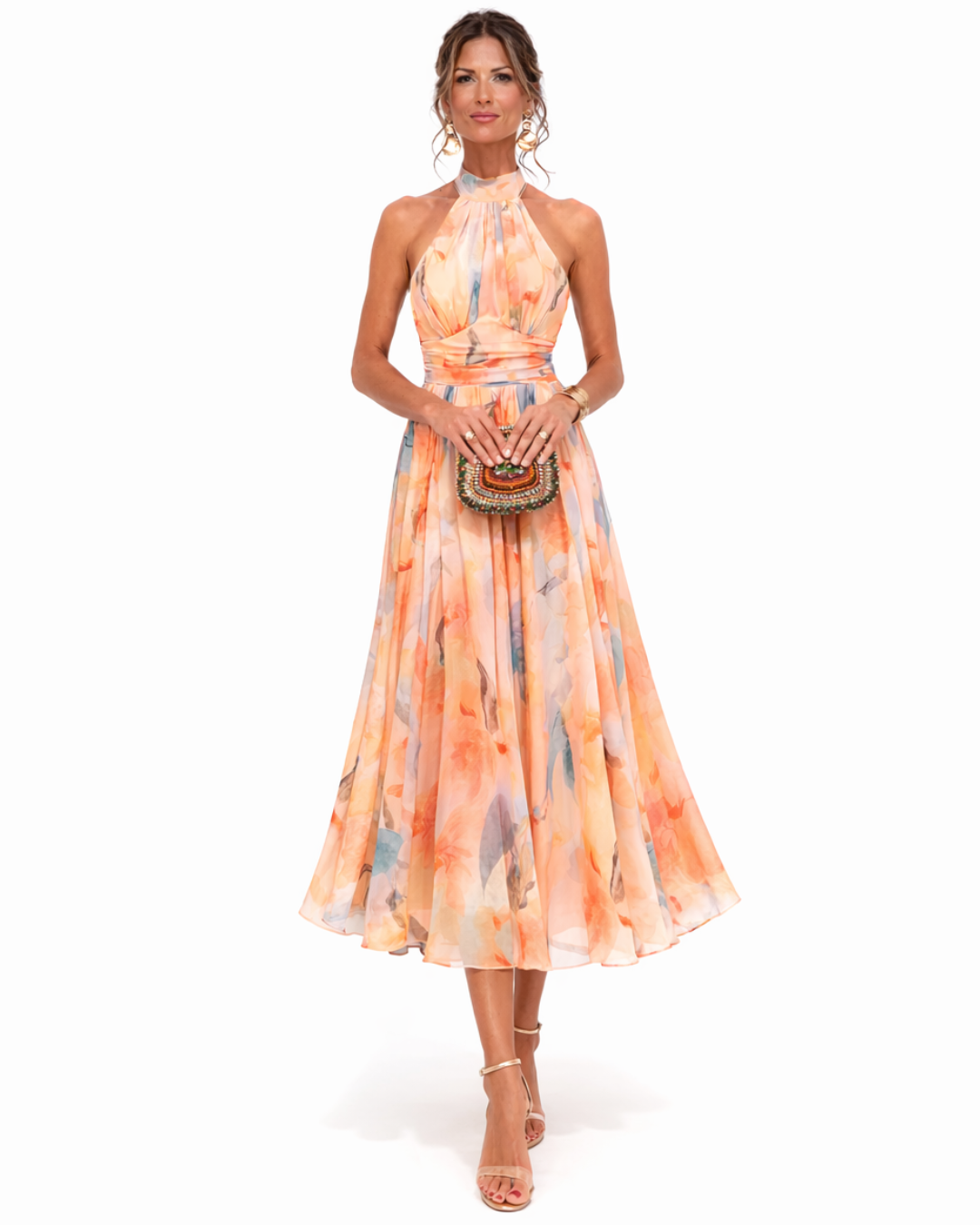 Agnes | Watercolor Halter Midi Dress