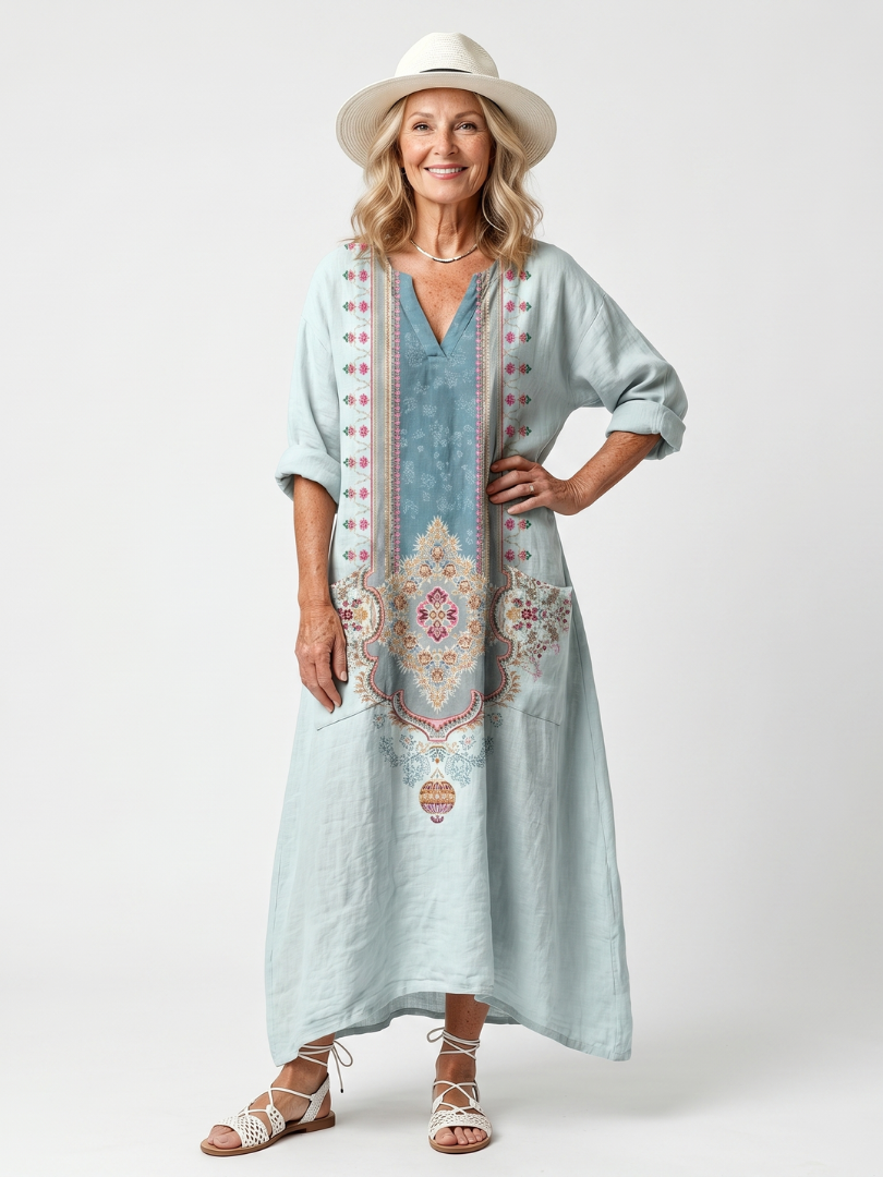 Margaret | Embroidered Panel Relaxed Midi Dress