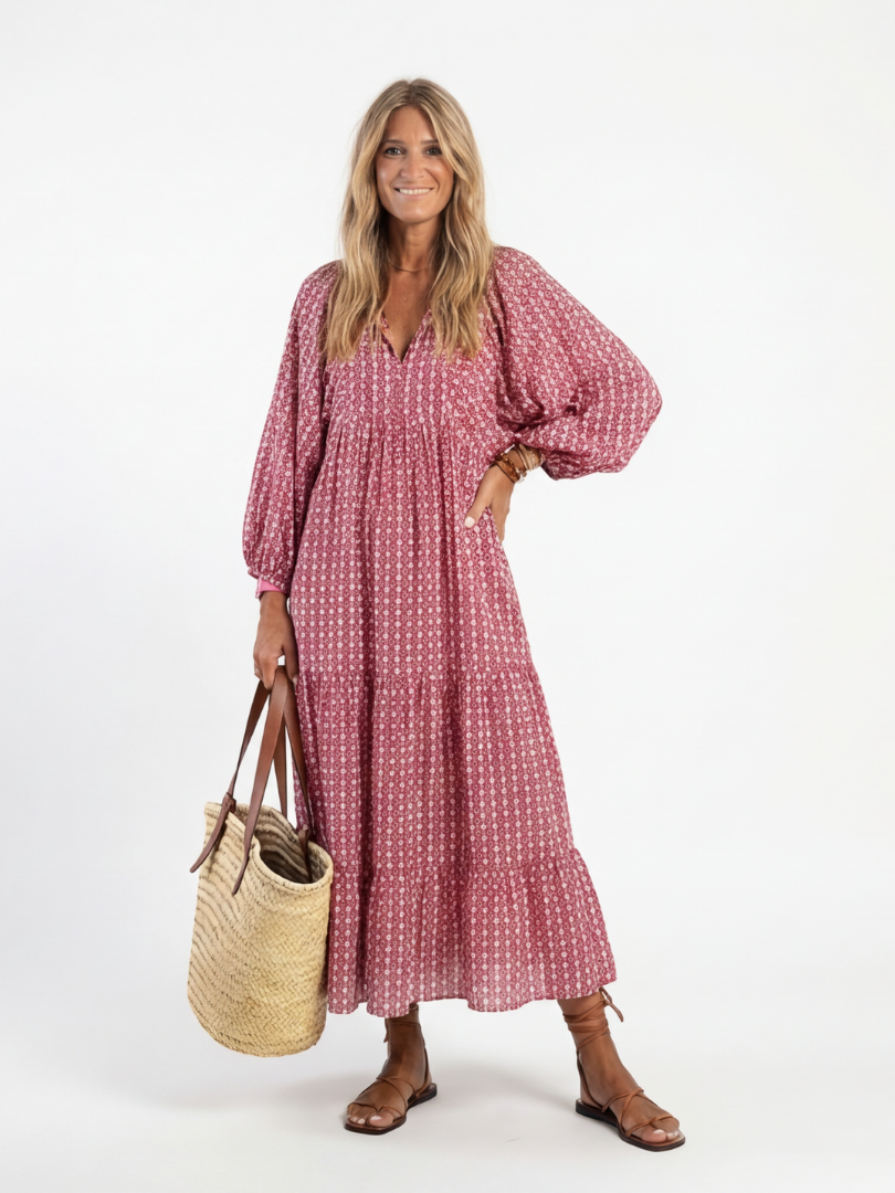Christine | Long-Sleeve Dress with a Subtle Print
