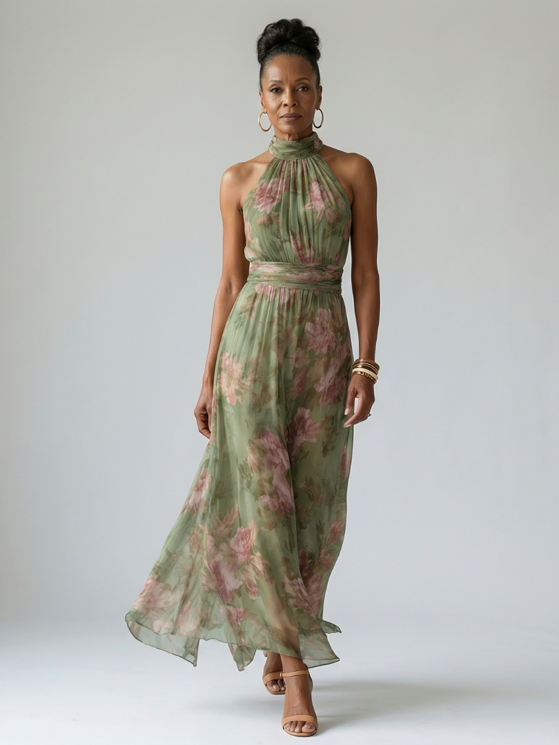 Justine | Sage Green Halter Midi Dress