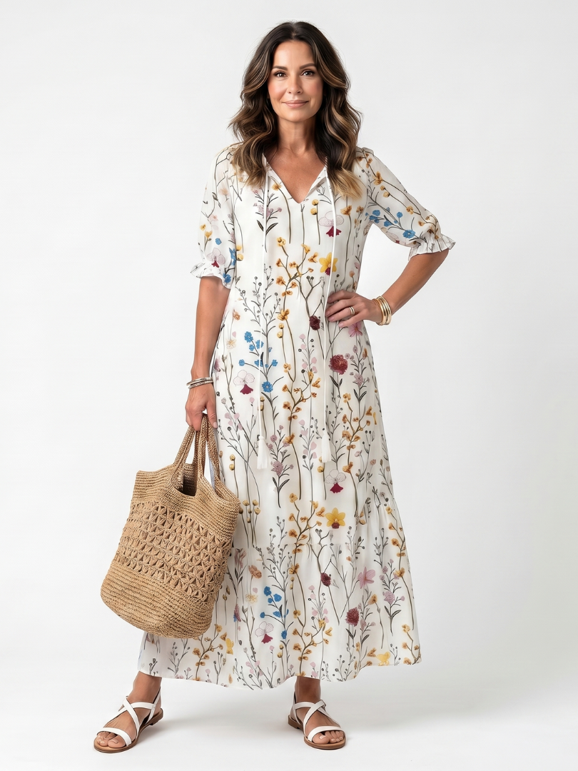 Winona | Botanical Print Dress with Tassels
