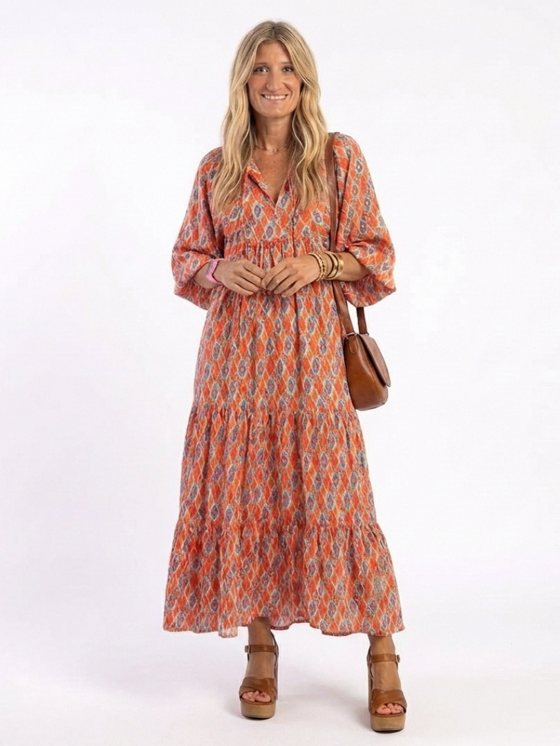 Sophia | Calm Beige Geometric Dress