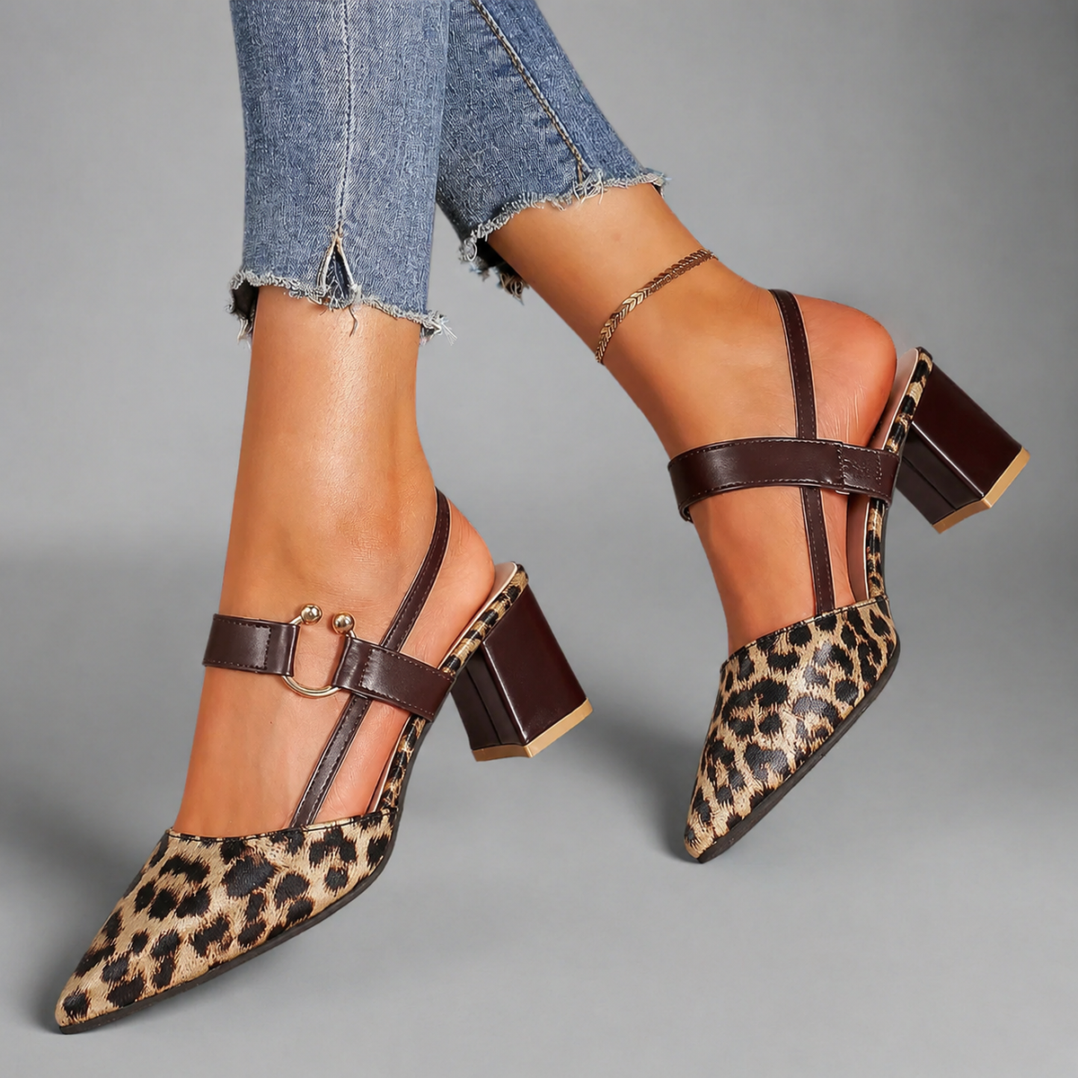 Avalina | Leopard Print Heels with Gold-Tone Ring