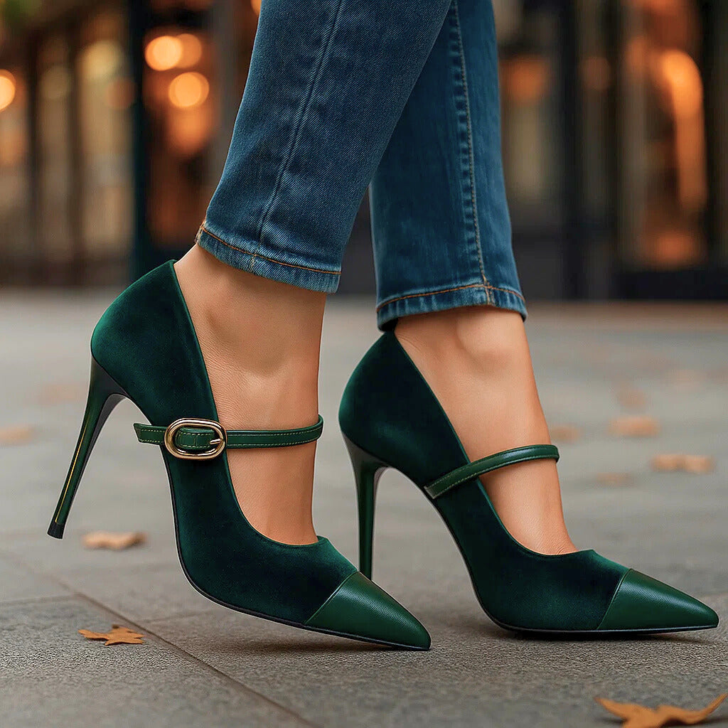 Ariette | Velvet Buckle Heels