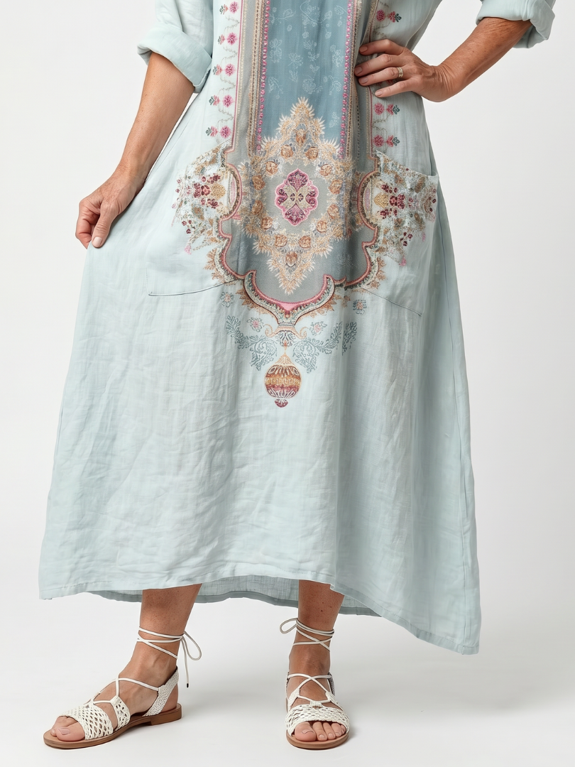 Margaret | Embroidered Panel Relaxed Midi Dress