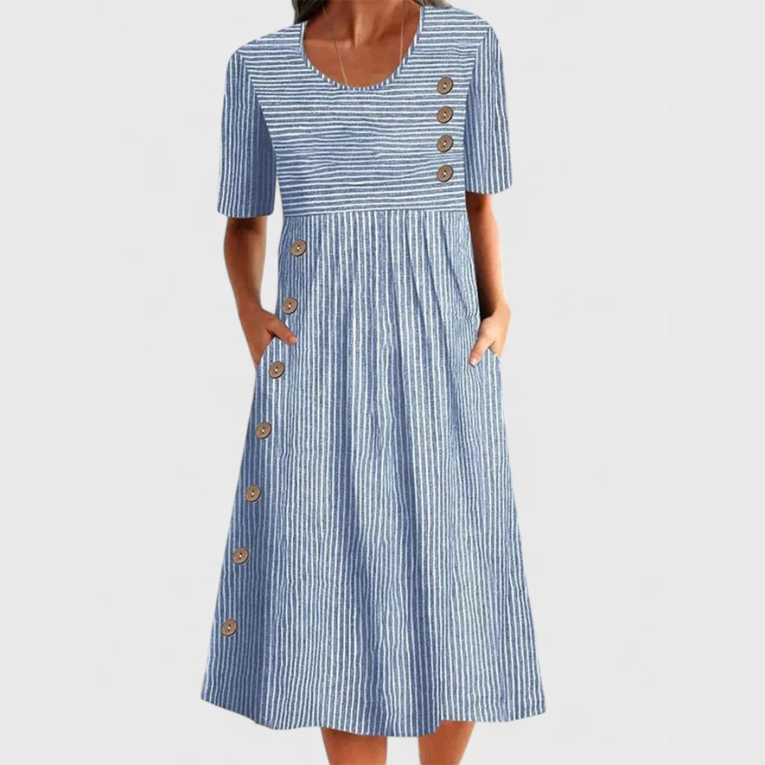 Winona | Striped Button-Front Midi Dress