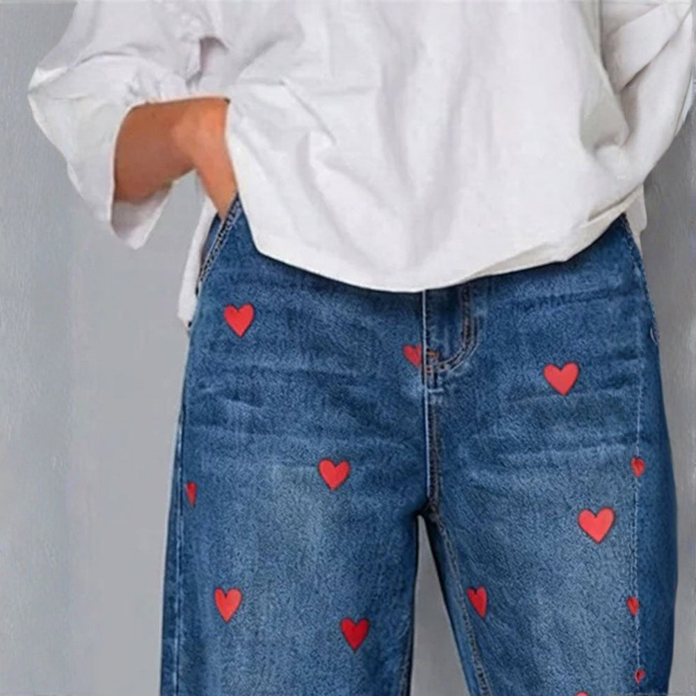 Lorraine | Heart Print Denim Pants
