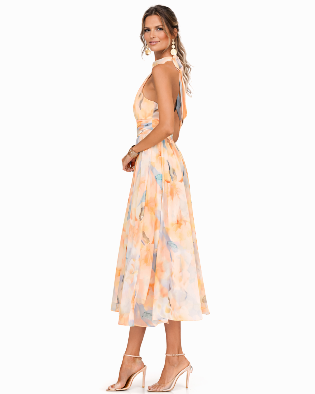 Agnes | Watercolor Halter Midi Dress