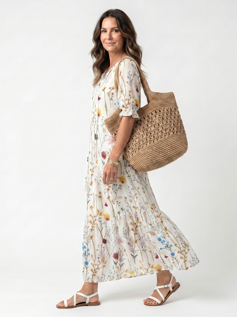 Winona | Botanical Print Dress with Tassels