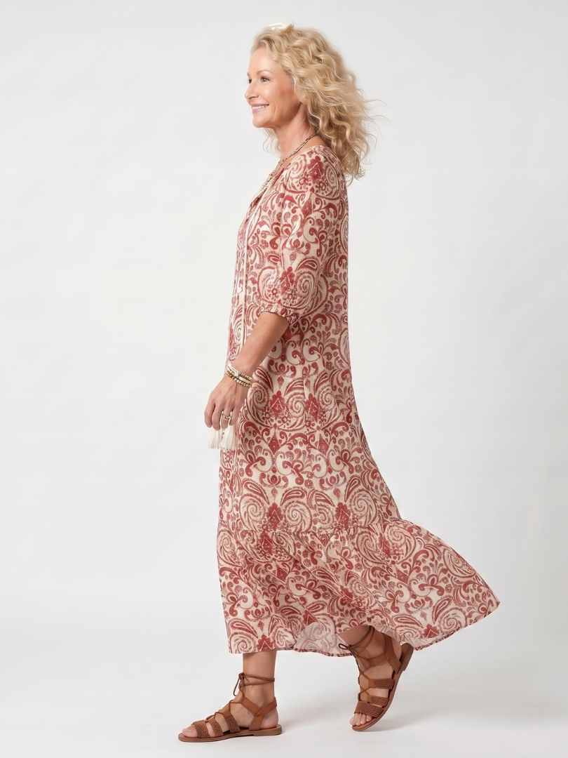 Yolanda | Ornamental Print Dress with Long Tassels