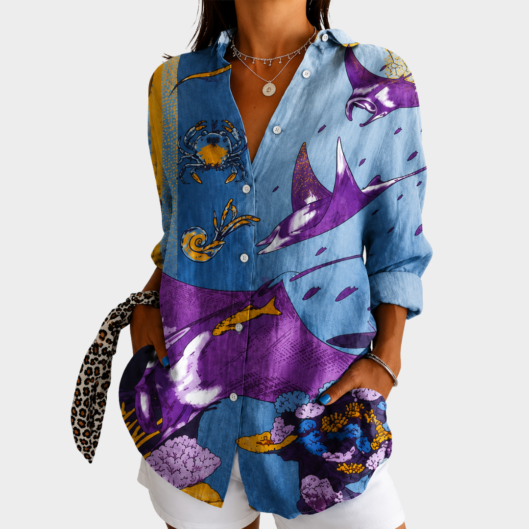 Ocean Watercolor Blouse