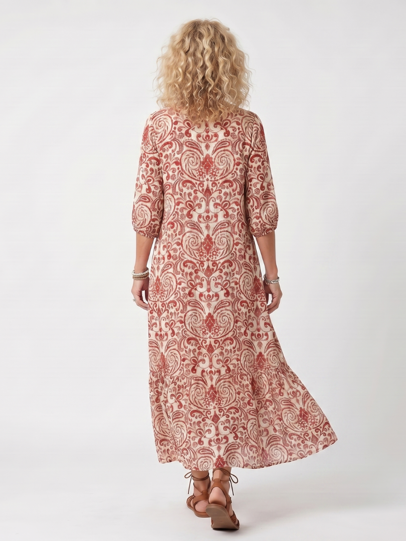 Yolanda | Ornamental Print Dress with Long Tassels
