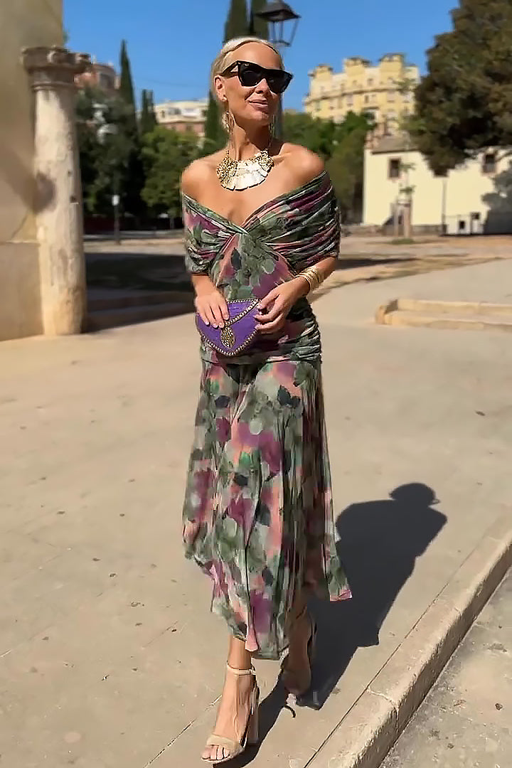 Diane | Long Pleated-Waist Dress for Evening Celebrations