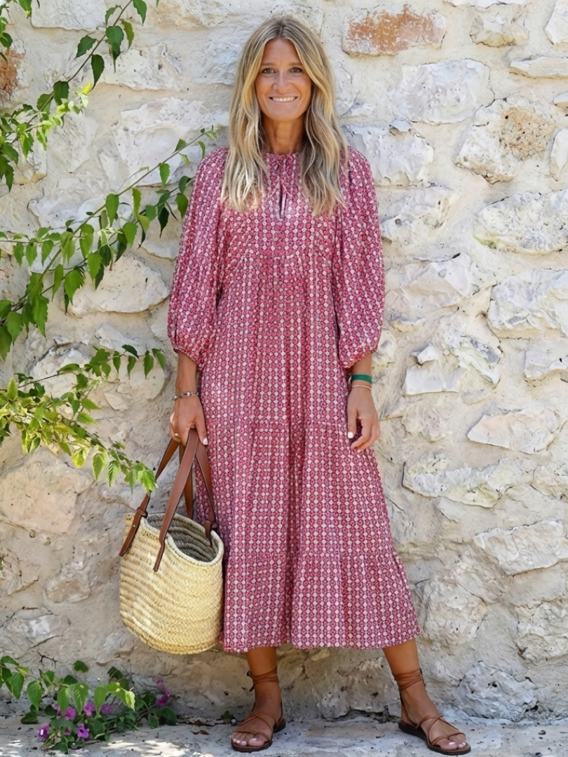 Christine | Long-Sleeve Dress with a Subtle Print