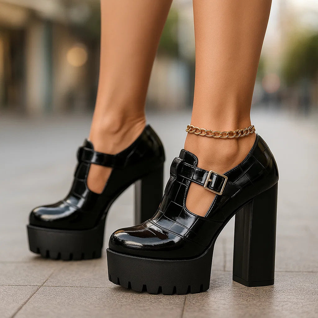Vivienne | Croc-Embossed Block Heels