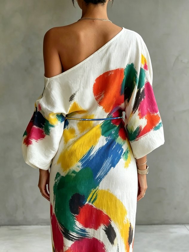 Lucille | Abstract Print One-Shoulder Maxi Dress