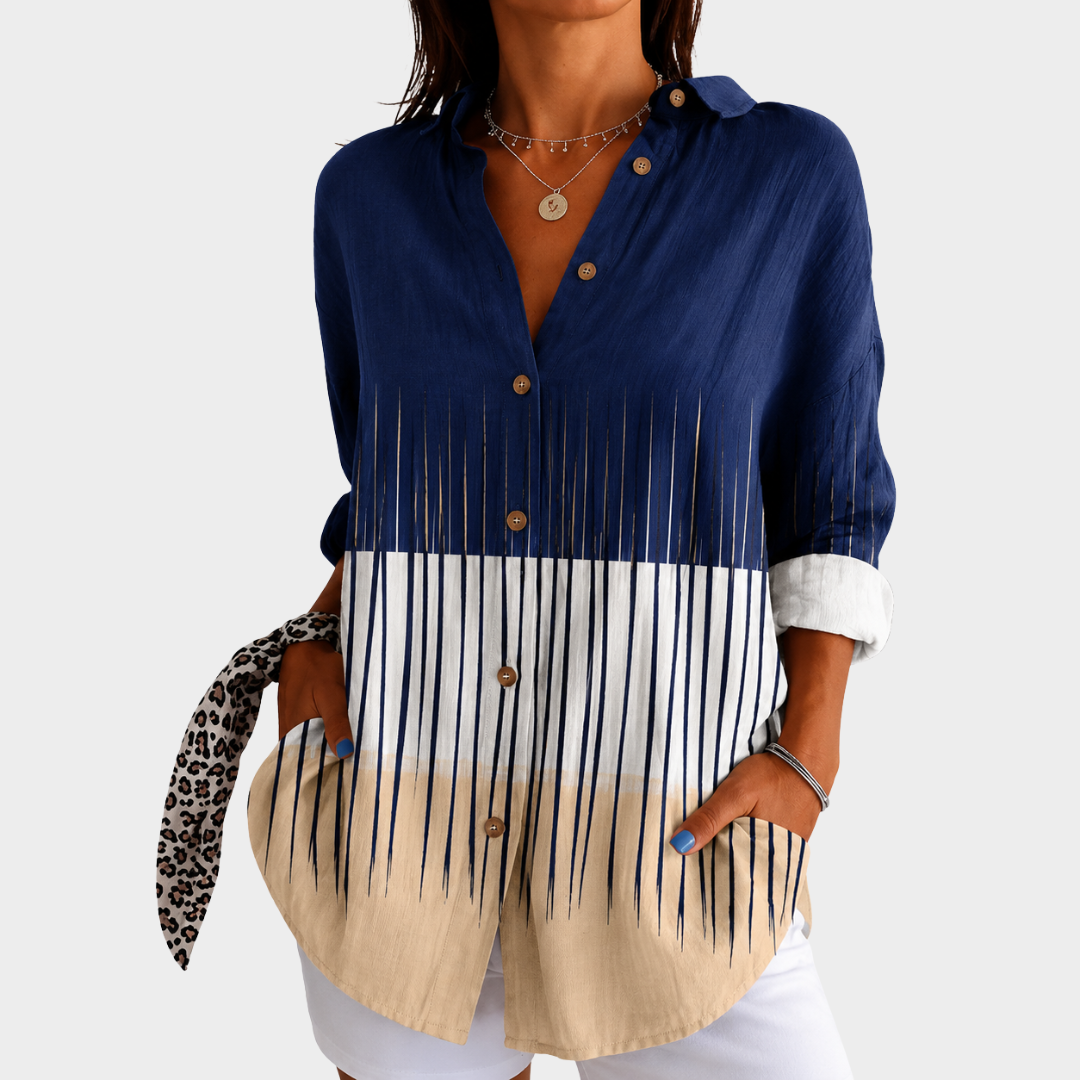 White and Blue Harbor Print Blouse