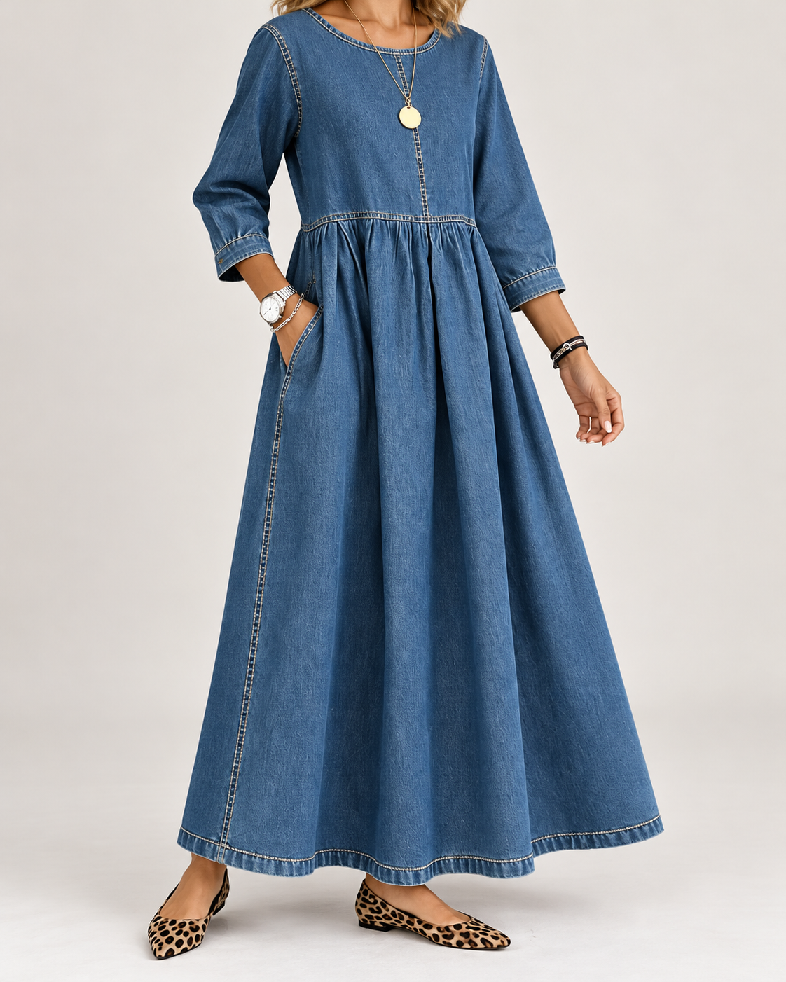 Zephyrelle | Vintage-Style Denim Maxi Dress