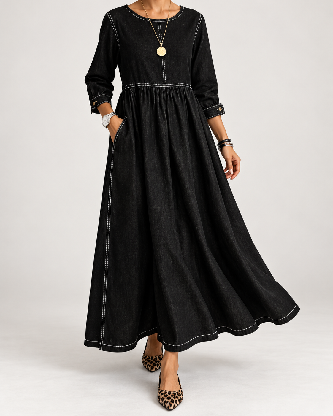 Zephyrelle | Vintage-Style Denim Maxi Dress