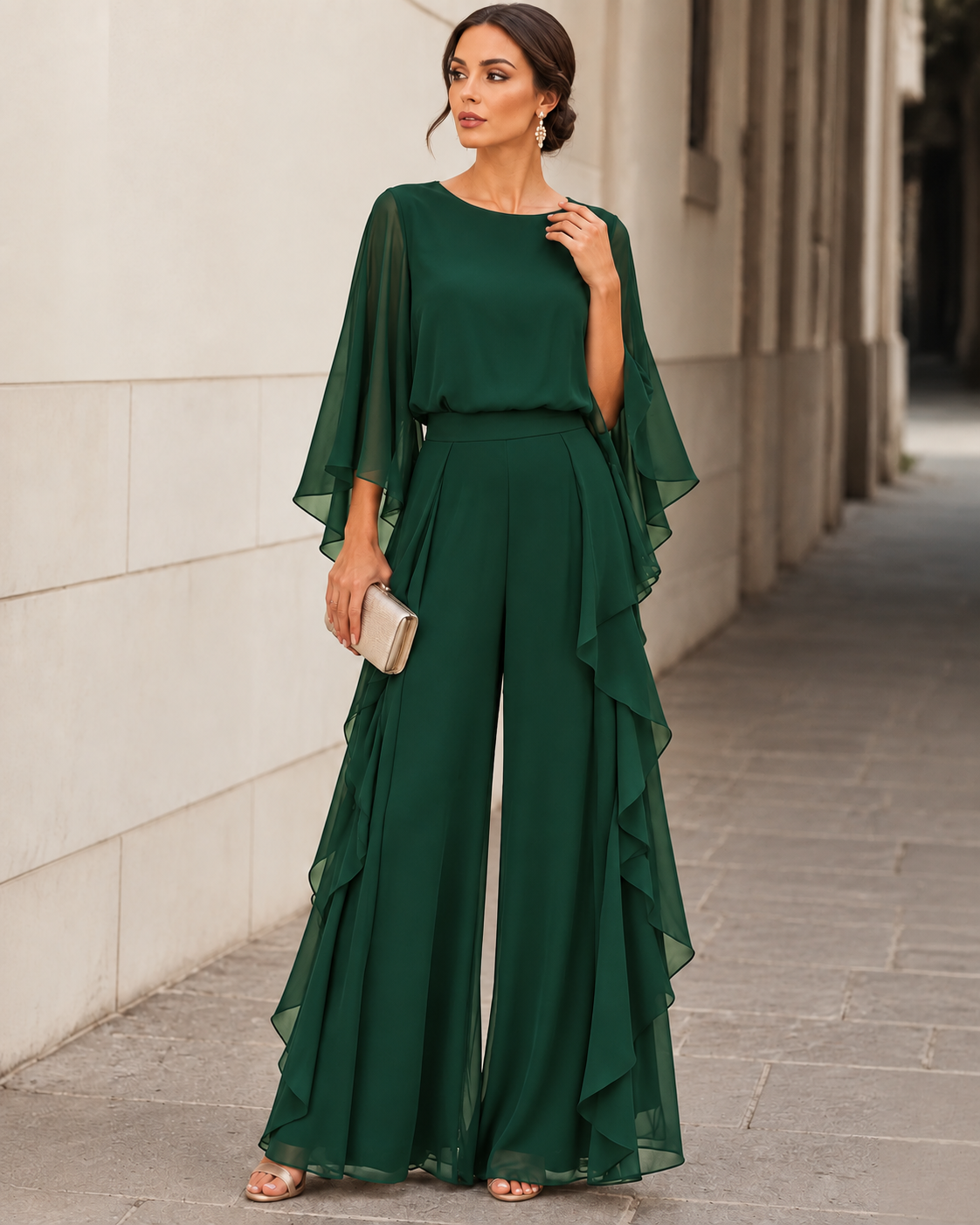 Lily Cape-Sleeve Chiffon Two-Piece Set