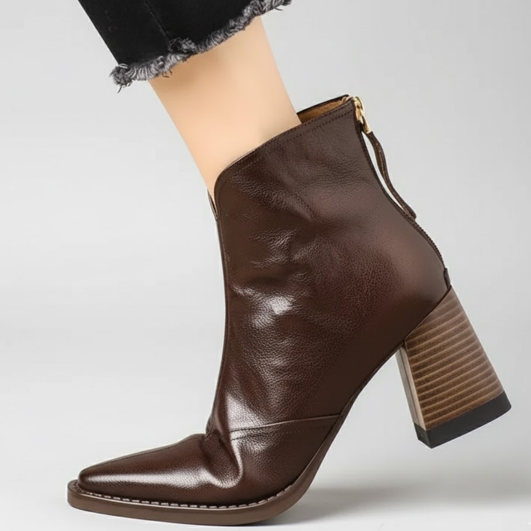 Marissa | Leather Mid-Heel Ankle Boots