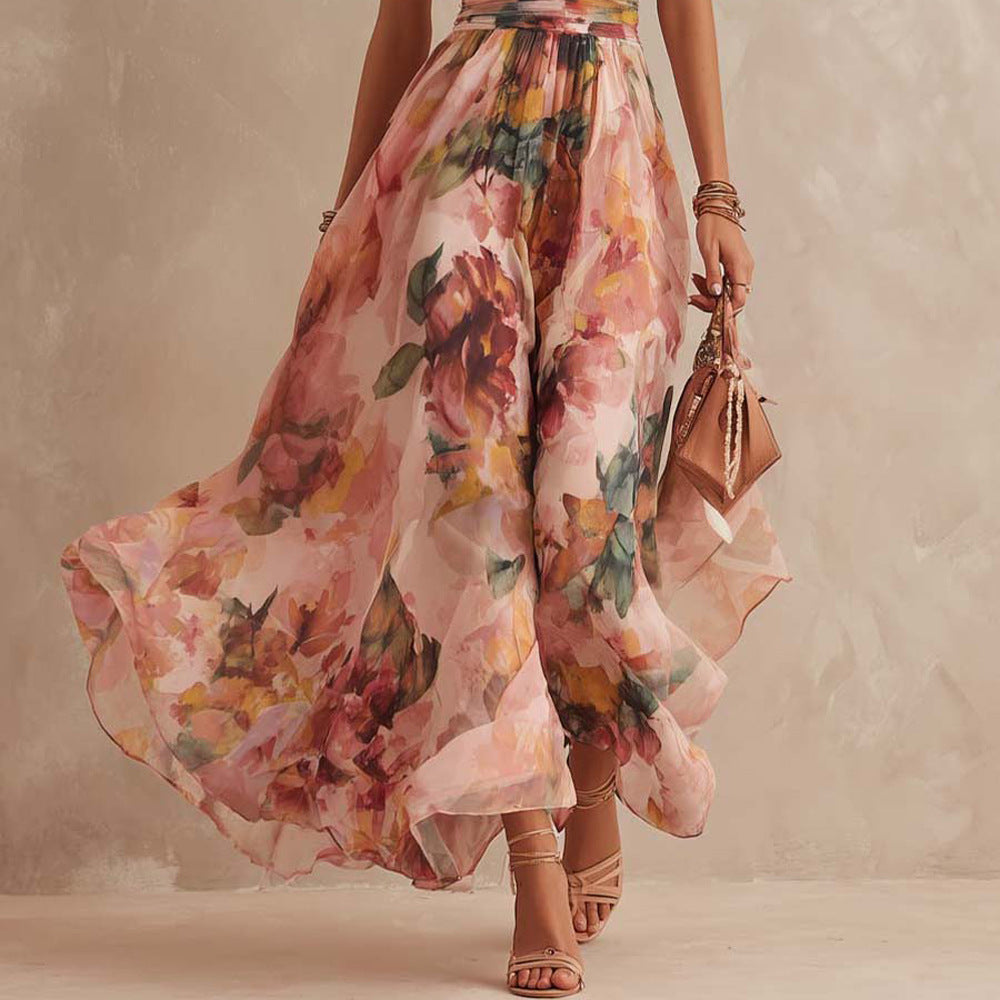 Elvira | Warm Floral One-Shoulder Chiffon Dress