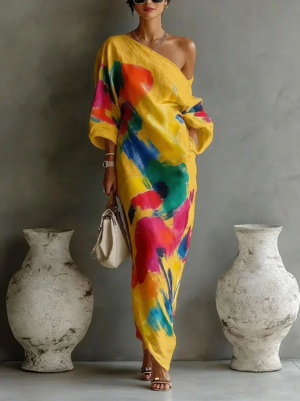 Lucille | Abstract Print One-Shoulder Maxi Dress