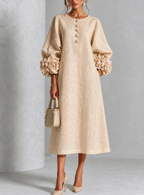 Molly Rosette-Cuff Button Midi Dress