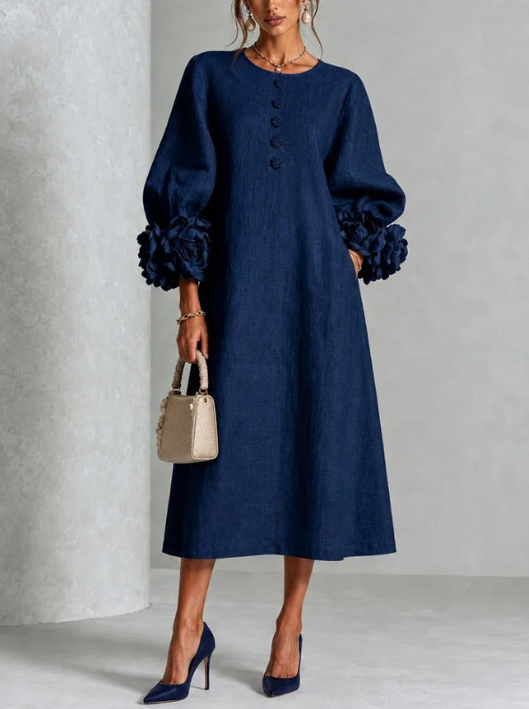 Molly Rosette-Cuff Button Midi Dress