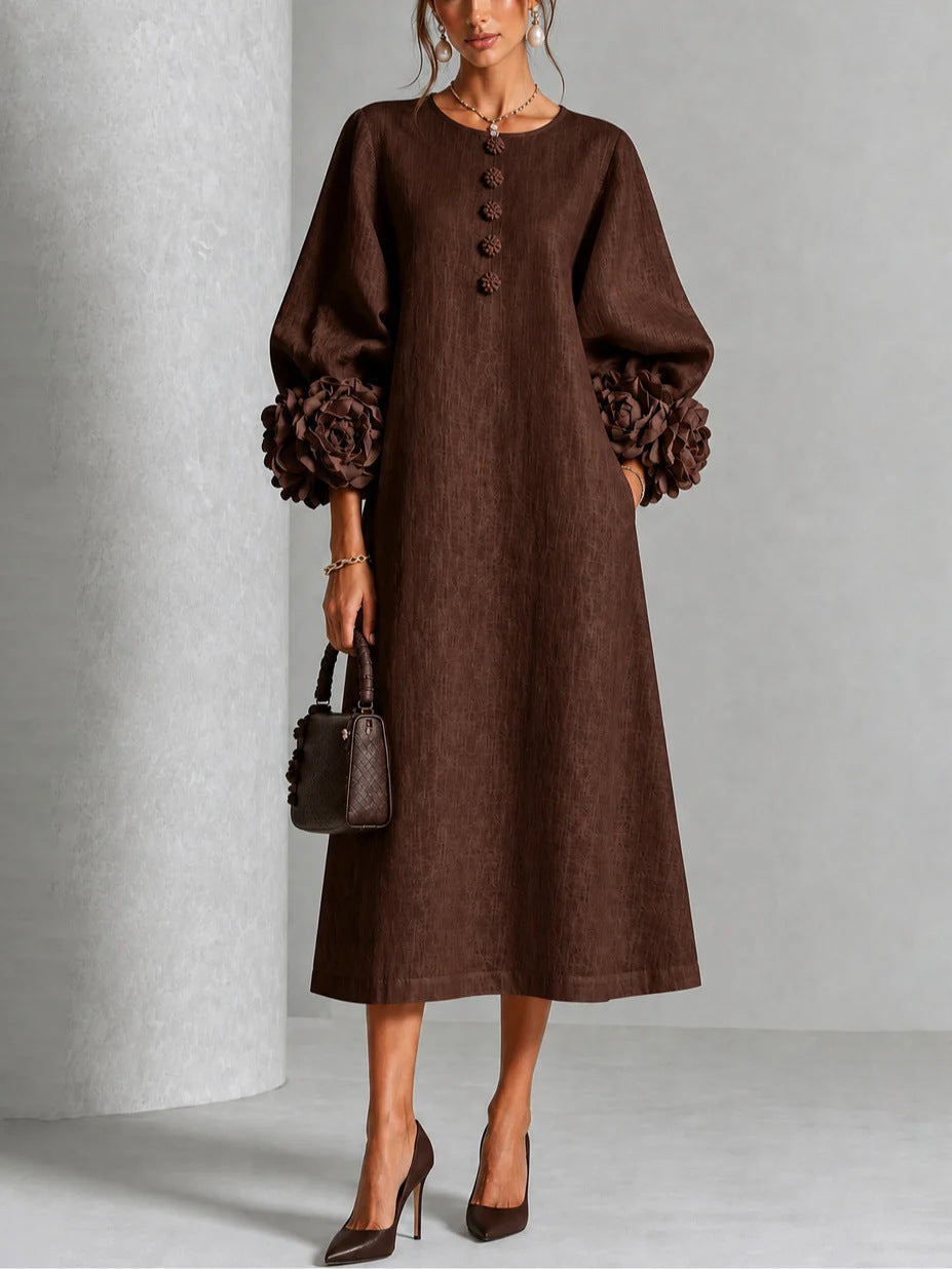 Molly Rosette-Cuff Button Midi Dress