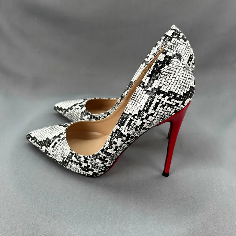 Natalia | Snake Print Heels with Red Heel