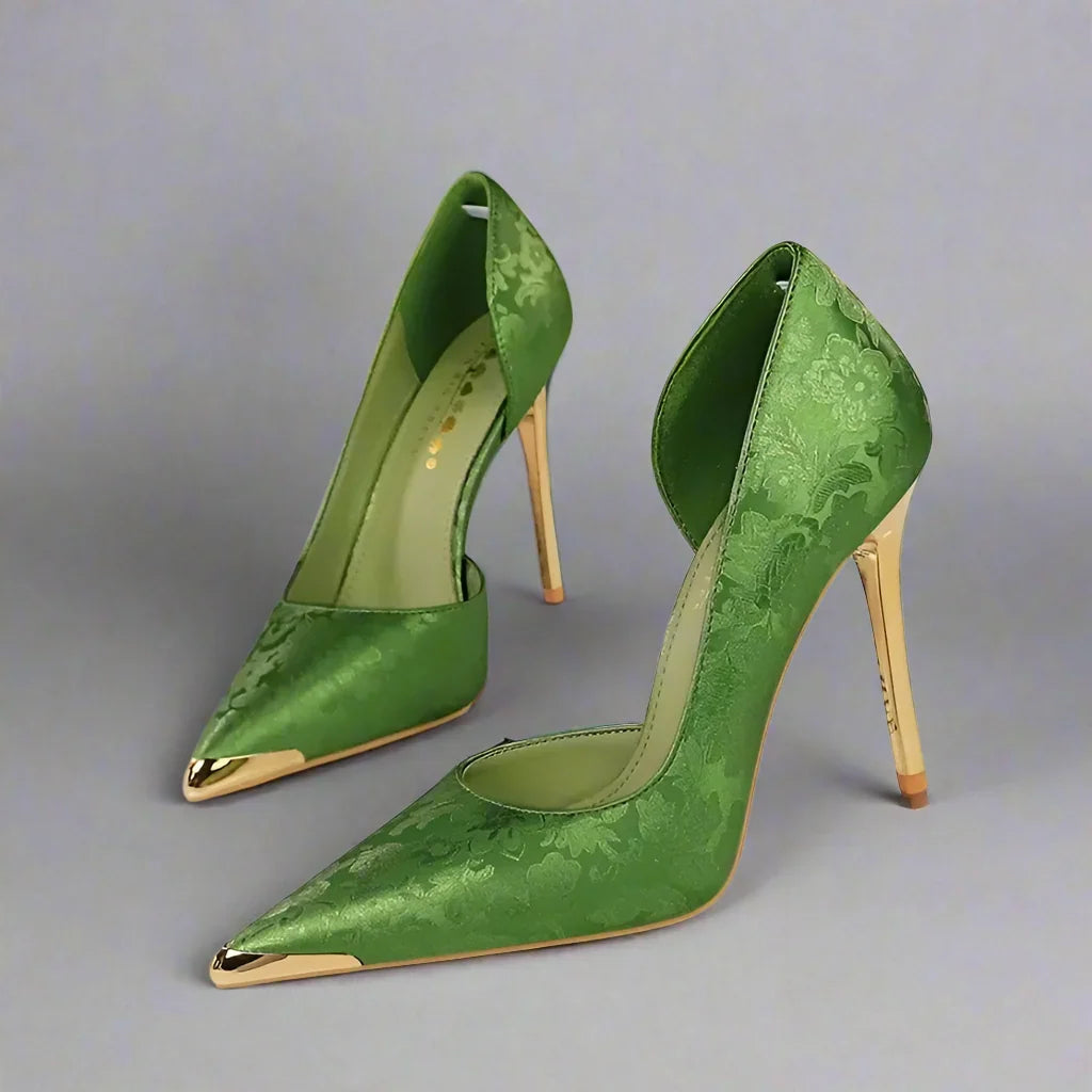 Florentina | Floral Heels with Gold-Tone Toe