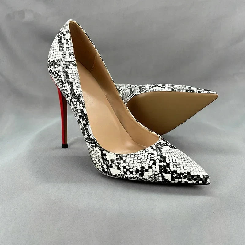 Natalia | Snake Print Heels with Red Heel