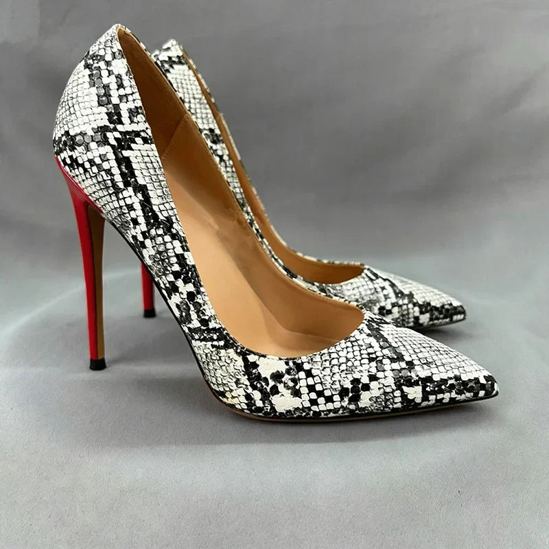 Natalia | Snake Print Heels with Red Heel