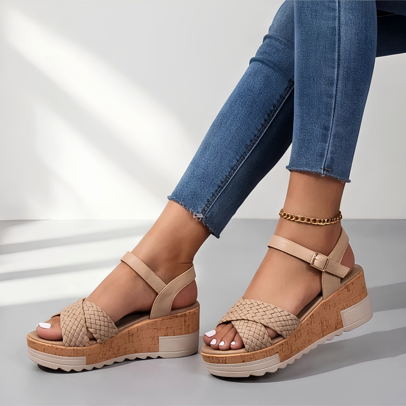 Hazel | Woven Cork Wedge Sandals