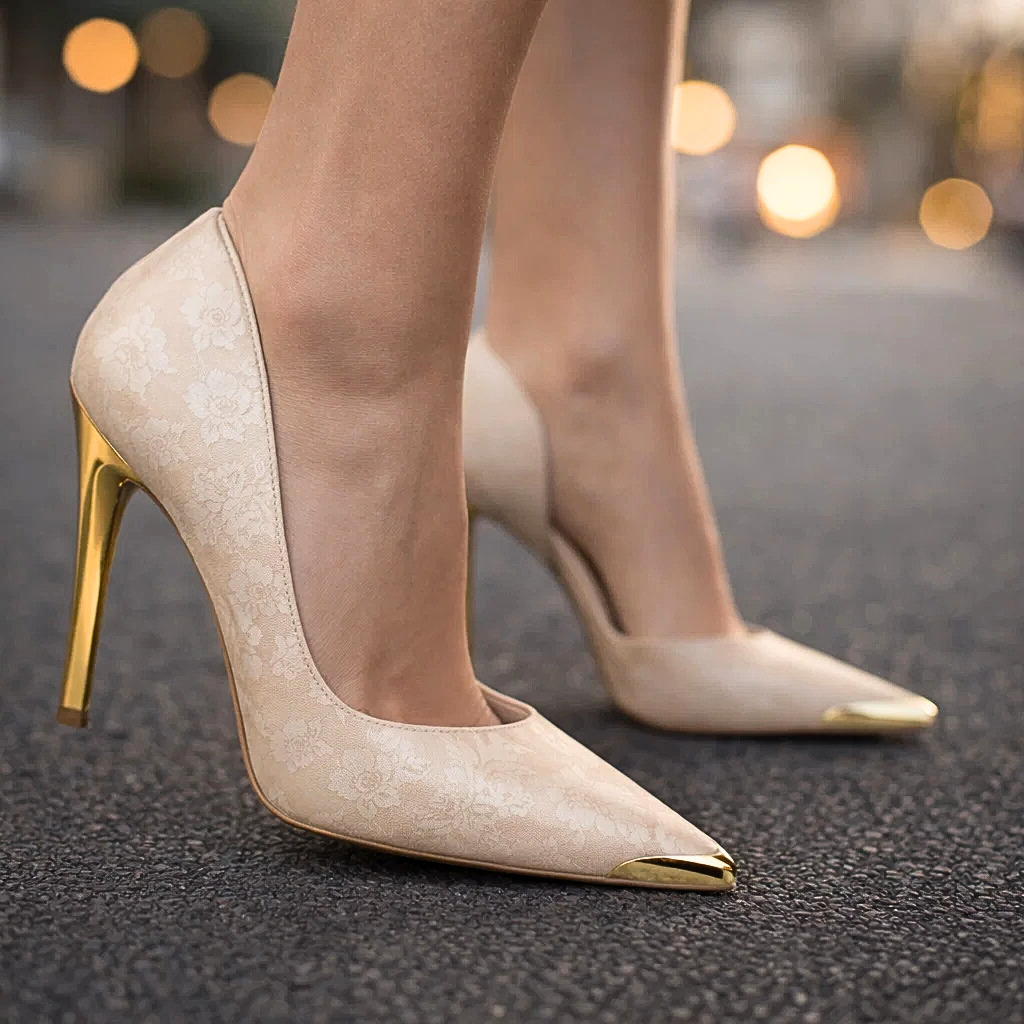 Florentina | Floral Heels with Gold-Tone Toe