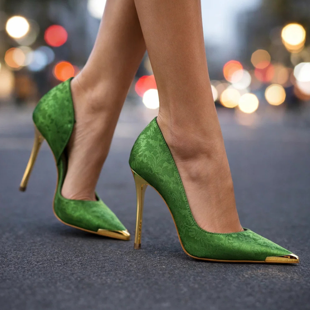 Florentina | Floral Heels with Gold-Tone Toe