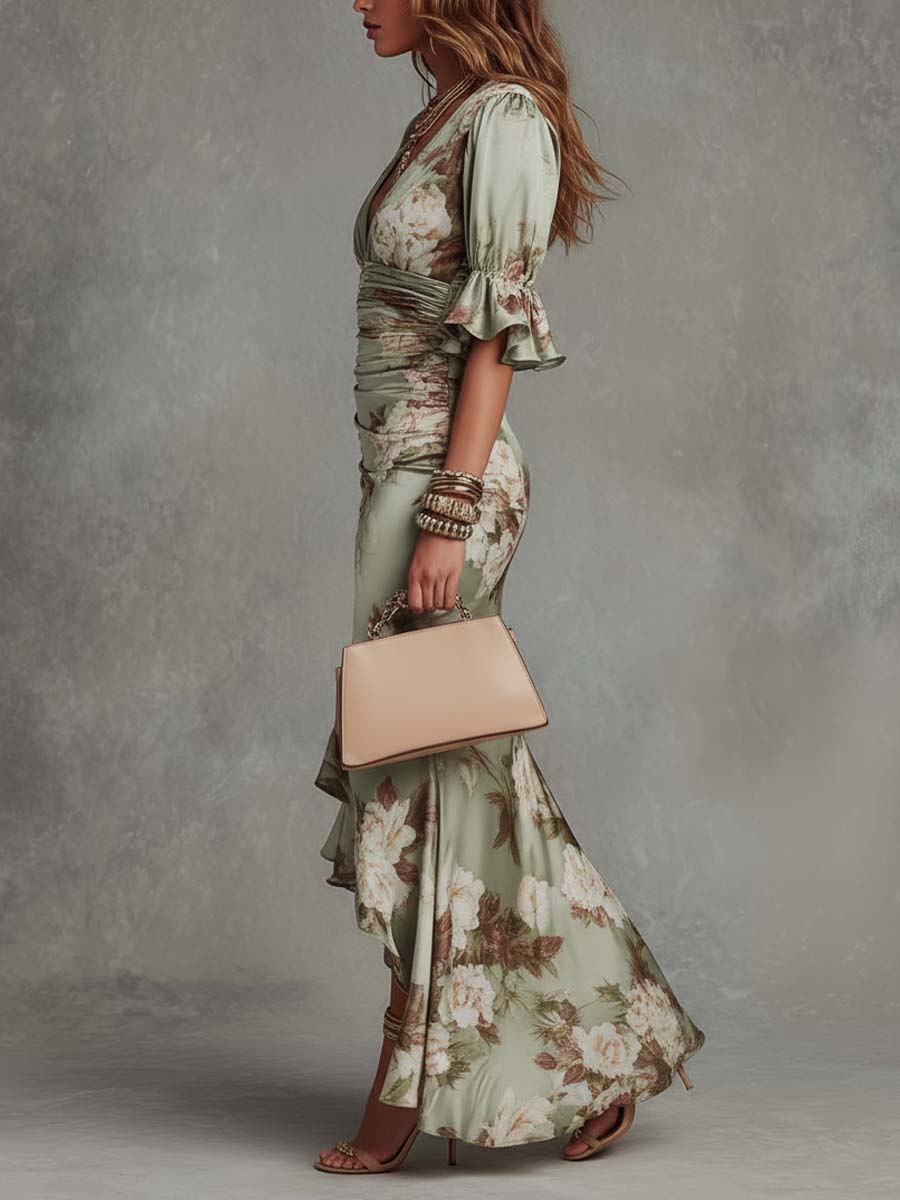 Octavia | Satin Dress with Bell Sleeves