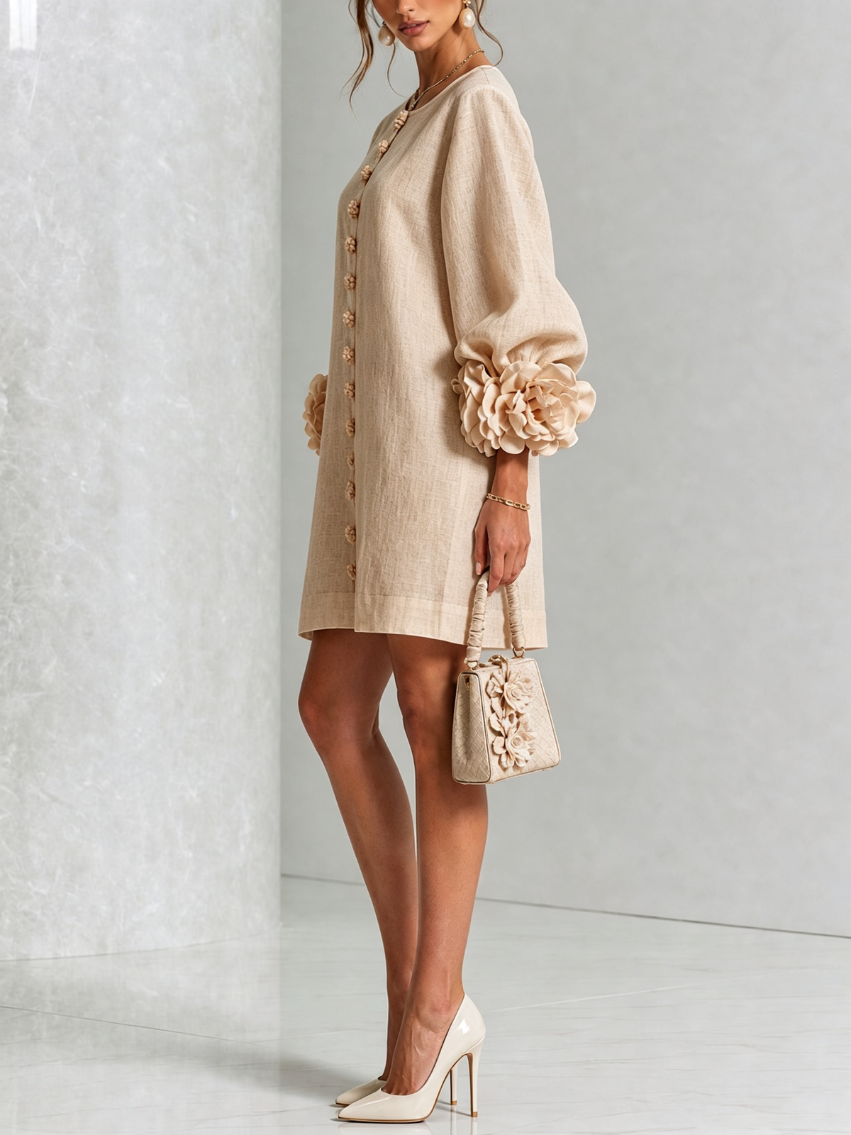 Rose | Floral Mini Dress with Puff Cuffs