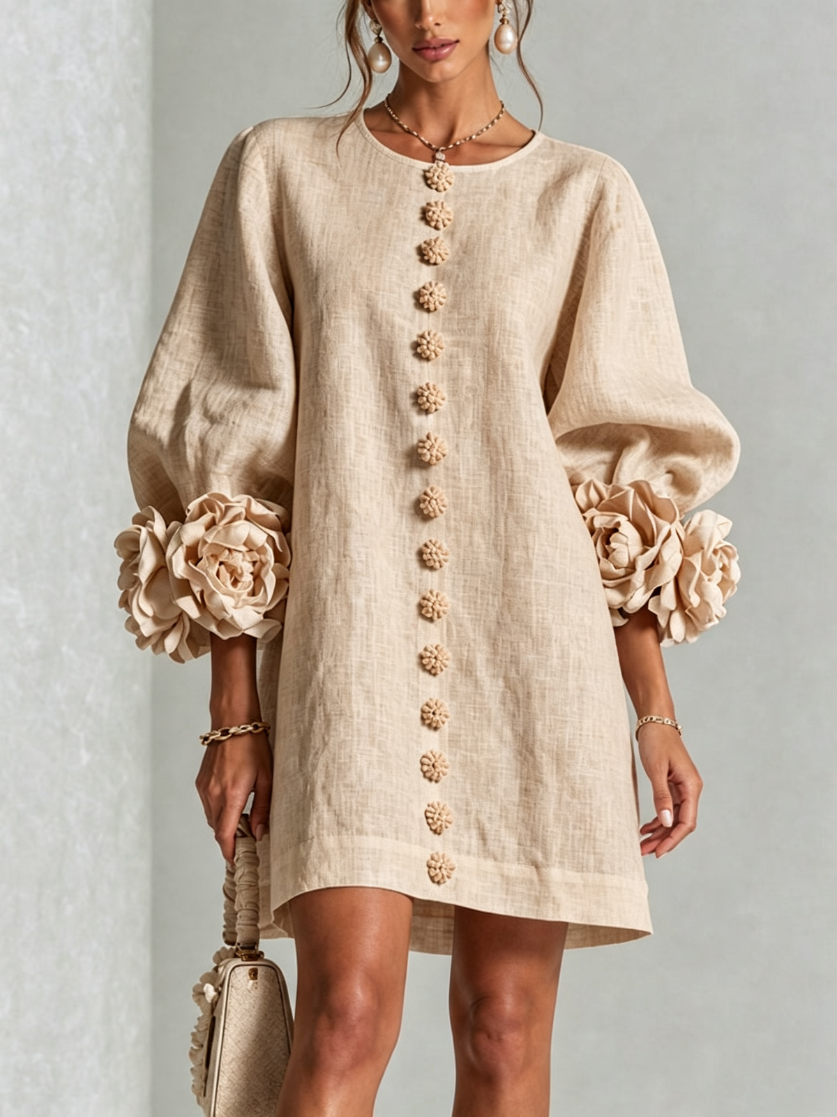 Rose | Floral Mini Dress with Puff Cuffs