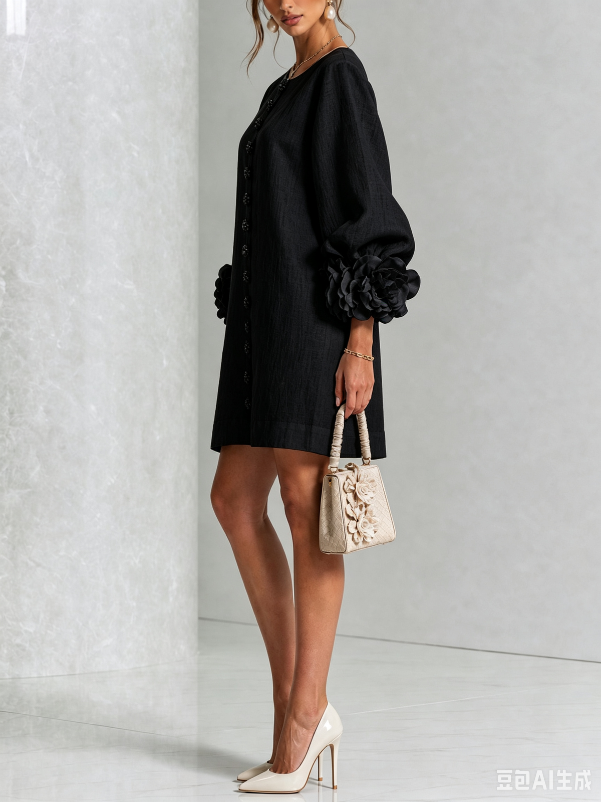 Rose | Floral Mini Dress with Puff Cuffs