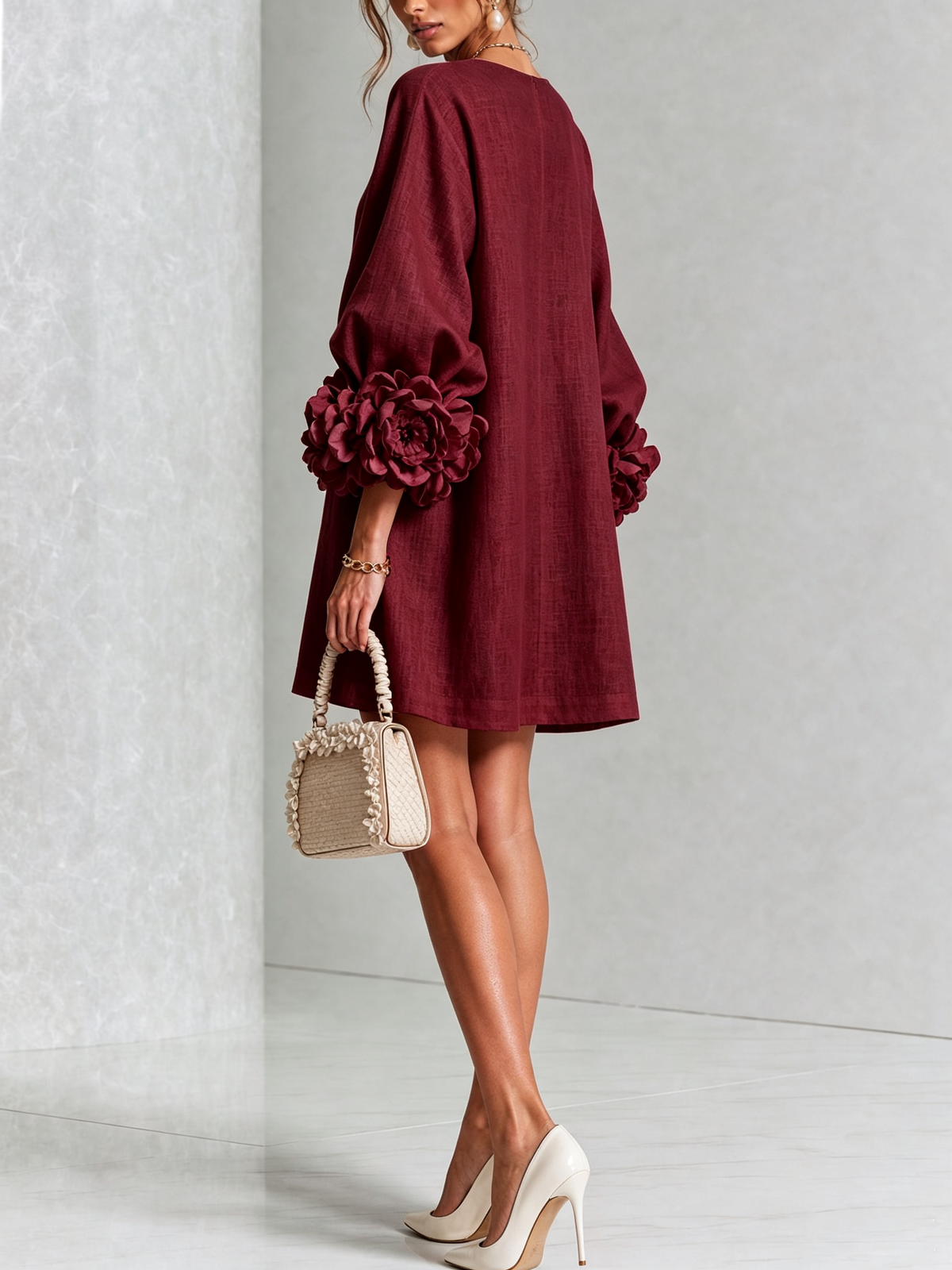 Rose | Floral Mini Dress with Puff Cuffs