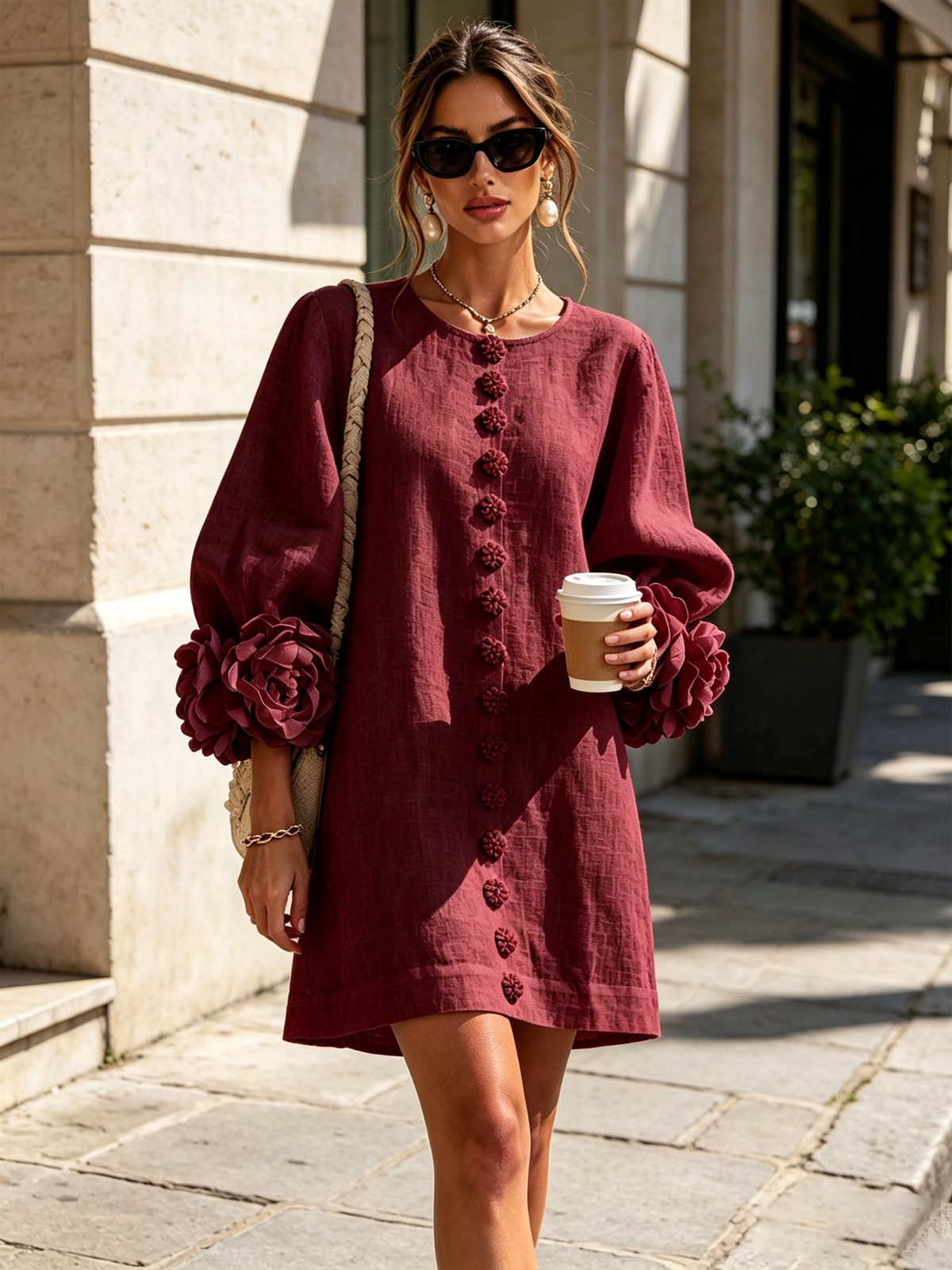 Rose | Floral Mini Dress with Puff Cuffs