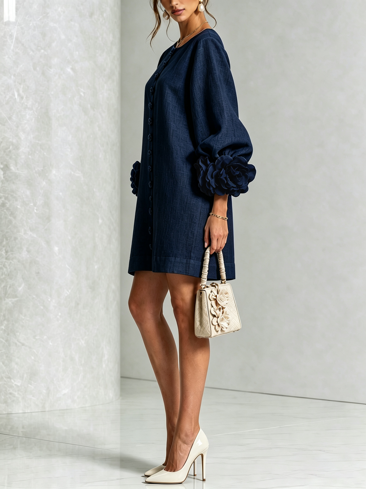 Rose | Floral Mini Dress with Puff Cuffs