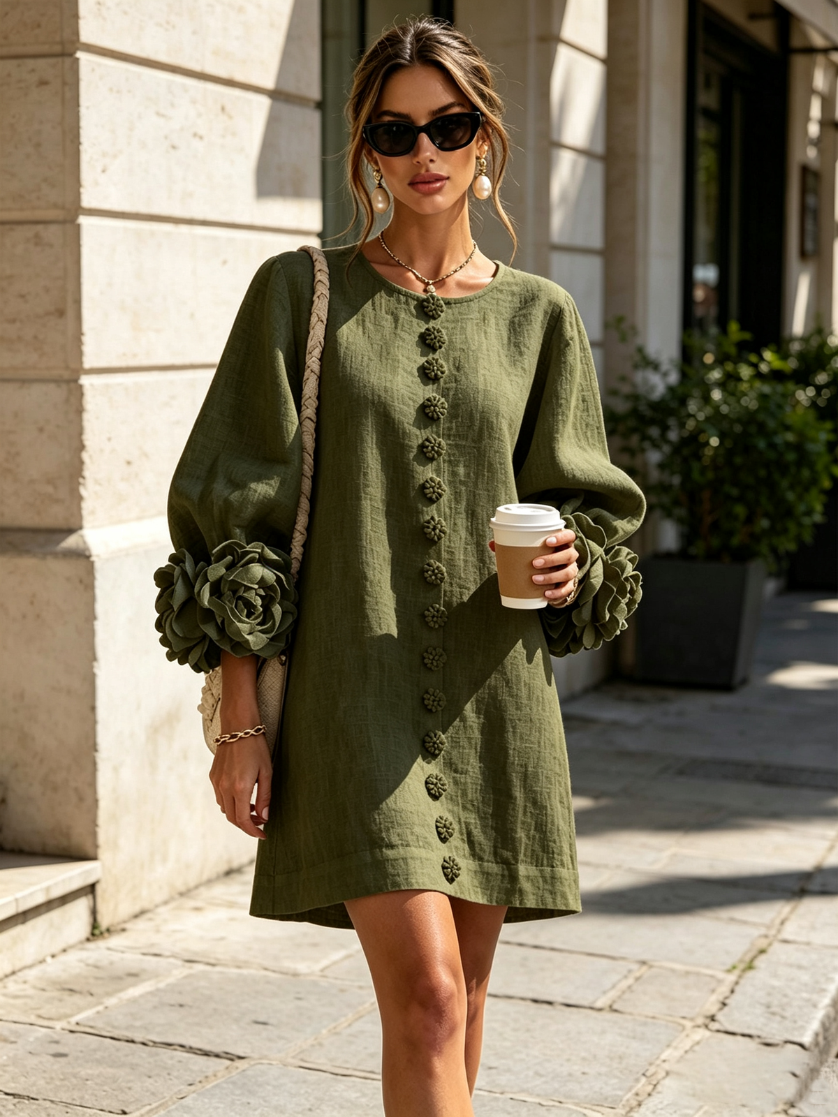 Rose | Floral Mini Dress with Puff Cuffs