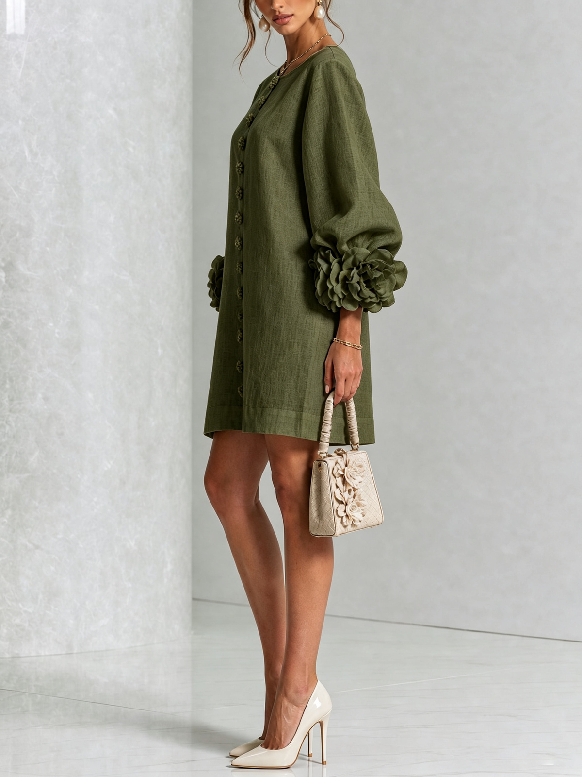 Rose | Floral Mini Dress with Puff Cuffs